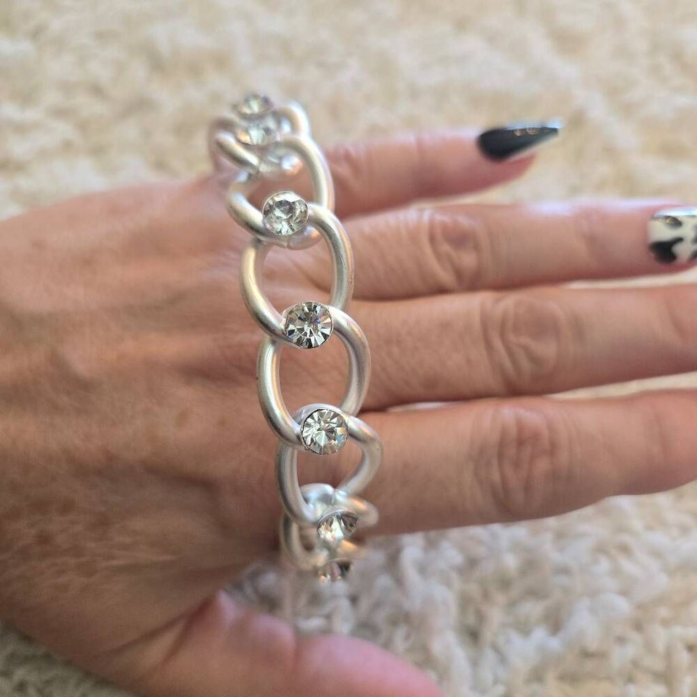 NEW Silver + Rhinestone Bangle Bracelet - Picture 5 of 5
